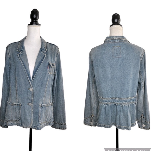 Levi’s Tab Twills Women’s Studded Denim Jean Distressed Jacket - Picture 1 of 14